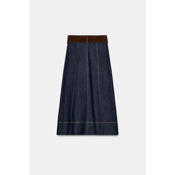 ZARA Z1975 BELTED DENIM WRAP MIDI SKIRT - Picture 8 of 9